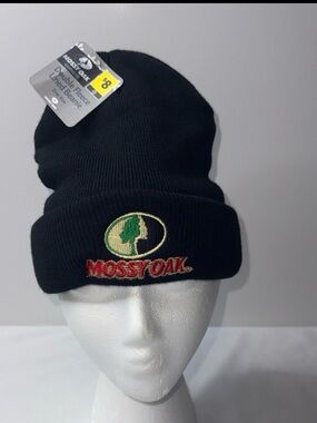 Mossy Oak Black Double Fleece Lined Beanie